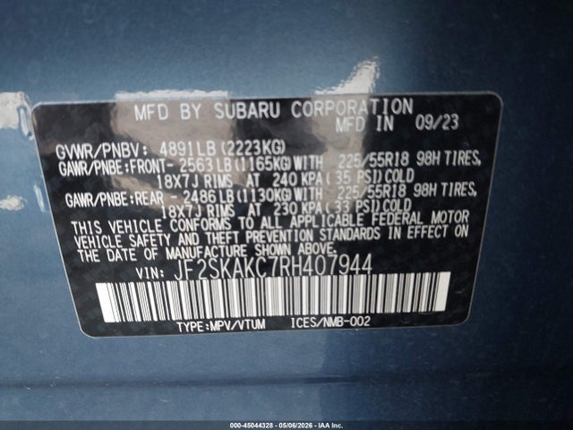 2024 Subaru Forester Limited მანქანა იყიდება აუქციონზე, vin: JF2SKAKC7RH407944, აუქციონის ნომერი: 45044328