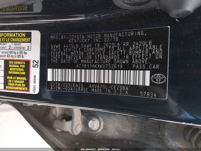 4T1B11HKXKU752619 Toyota CAMRY SE