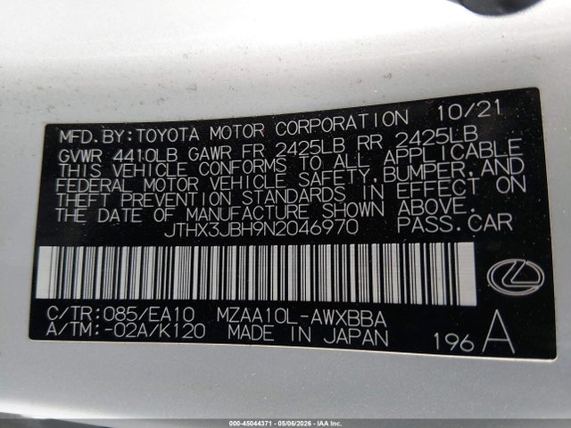 Lexus UX 200 2022 JTHX3JBH9N2046970 Image 9