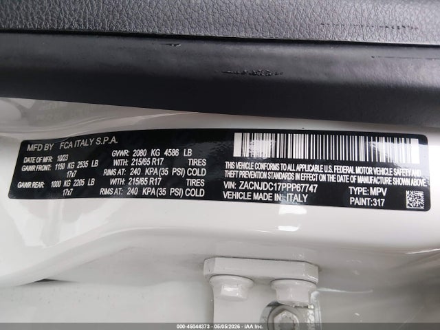 Продажа на аукционе авто 2023 Jeep Renegade Trailhawk 4x4, vin: ZACNJDC17PPP67747, номер лота: 45044373