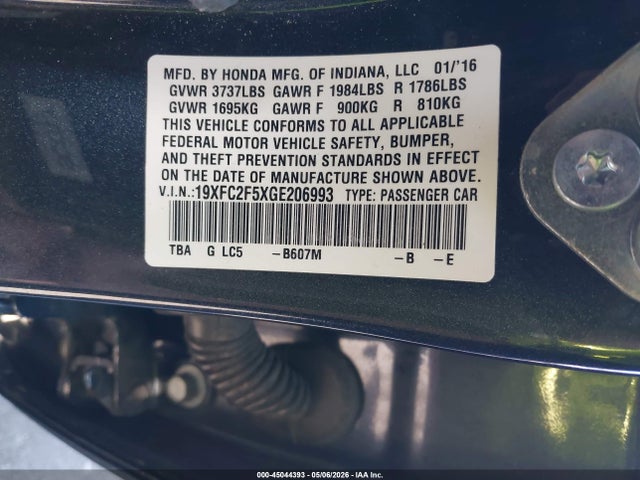 19XFC2F5XGE206993 Honda Civic Lx