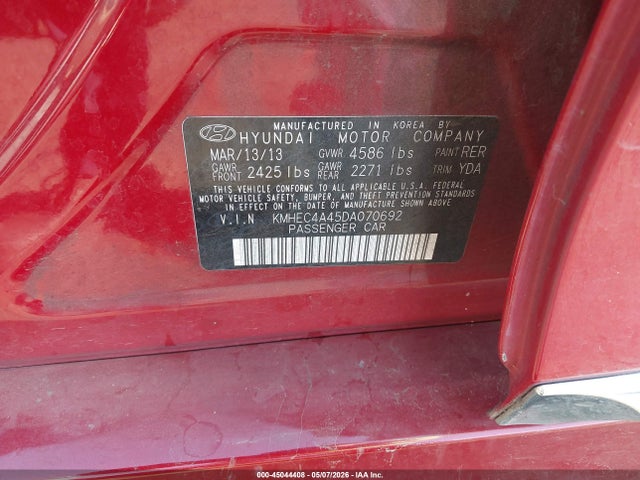 45044408 :رقم المزاد ، KMHEC4A45DA070692 vin ، 2013 Hyundai Sonata Hybrid Limited مزاد بيع
