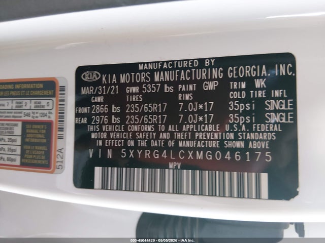 5XYRG4LCXMG046175 KIA SORENTO LX