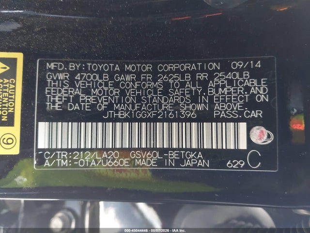 Aukcja sprzedaży 2015 Lexus Es 350, vin: JTHBK1GGXF2161396, numer aukcji: 45044446