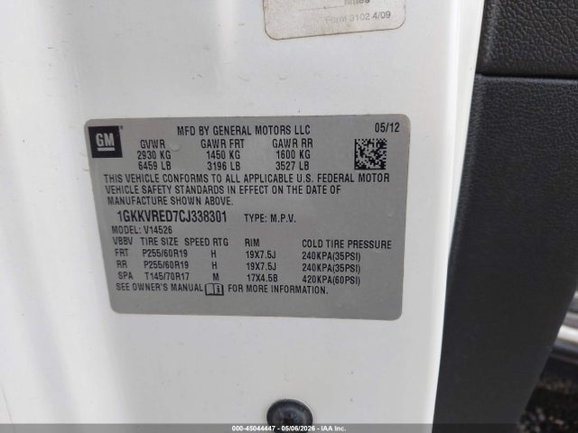 45044447 :رقم المزاد ، 1GKKVRED7CJ338301 vin ، 2012 Gmc Acadia Slt-1 مزاد بيع