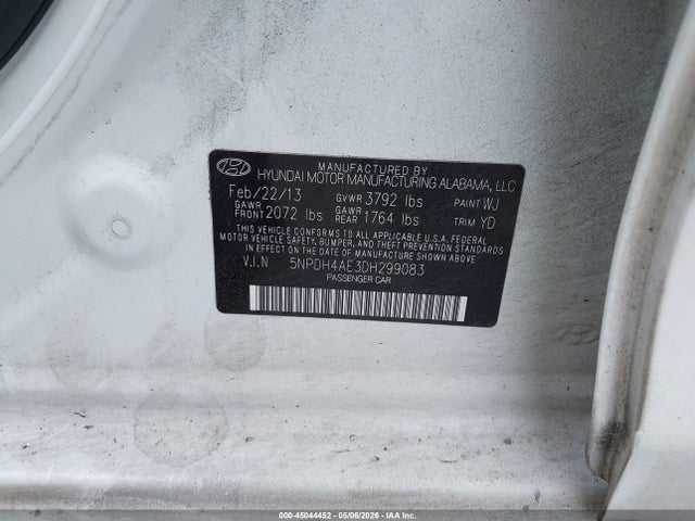 Aukcja sprzedaży 2013 Hyundai Elantra Gls, vin: 5NPDH4AE3DH299083, numer aukcji: 45044452