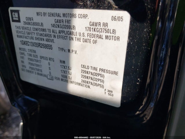 Aukcja sprzedaży 2005 Gmc Yukon Slt, vin: 1GKEC13V35R268655, numer aukcji: 45044462