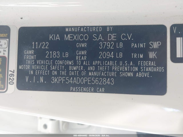 Продажа на аукционе авто 2023 Kia Forte Gt-line, vin: 3KPF54AD0PE562843, номер лота: 45044492