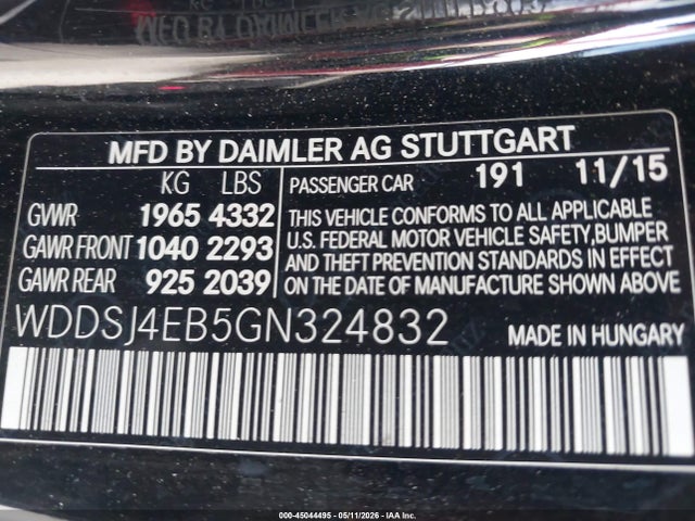 Aukcja sprzedaży 2016 Mercedes-benz Cla 250, vin: WDDSJ4EB5GN324832, numer aukcji: 45044495