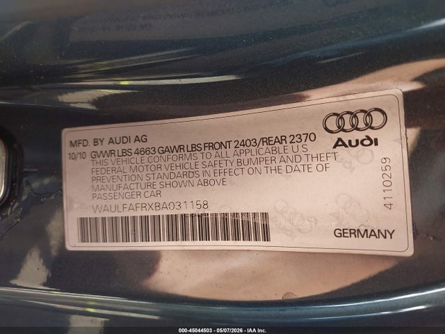 45044503 :رقم المزاد ، WAULFAFRXBA031158 vin ، 2011 Audi A5 2.0t Premium مزاد بيع