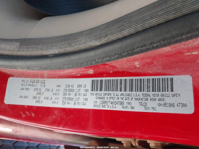 2019 Ram 1500 მანქანა იყიდება აუქციონზე, vin: 1C6RREFT4KN547989, აუქციონის ნომერი: 45044523
