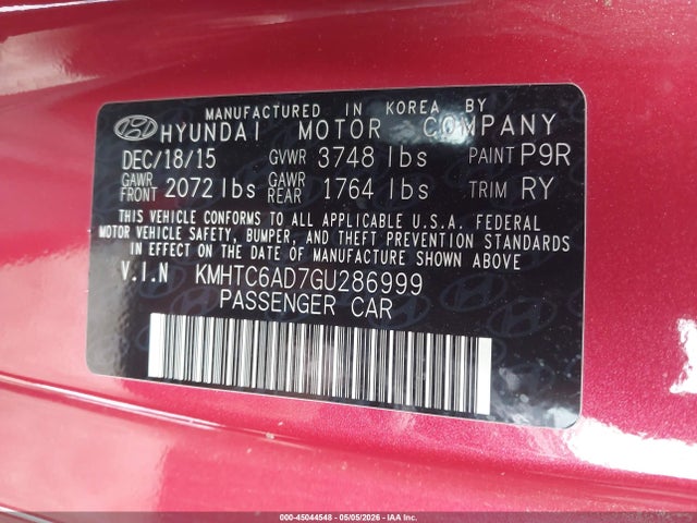Продажа на аукционе авто 2016 Hyundai Veloster, vin: KMHTC6AD7GU286999, номер лота: 45044548
