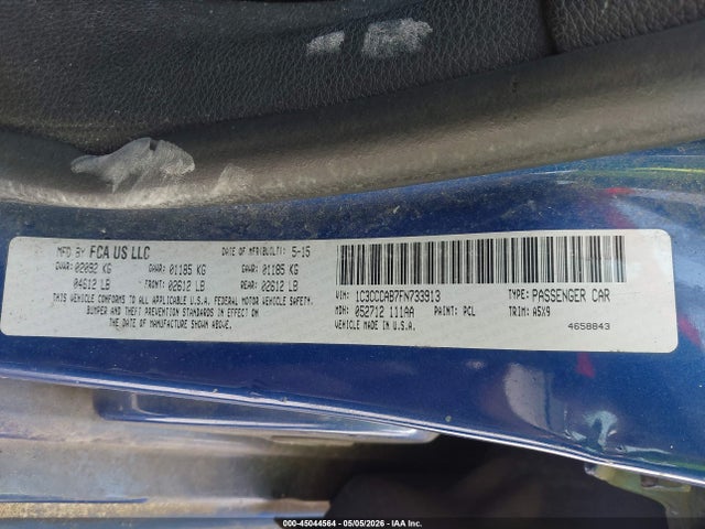2015 Chrysler 200 Limited მანქანა იყიდება აუქციონზე, vin: 1C3CCCAB7FN733913, აუქციონის ნომერი: 45044564