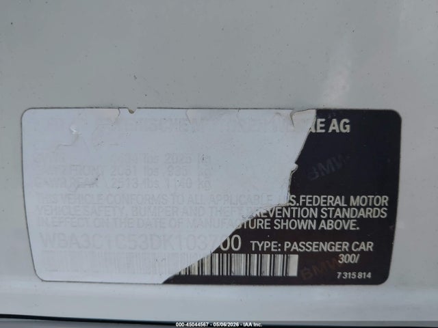 2013 Bmw 328i მანქანა იყიდება აუქციონზე, vin: WBA3C1C53DK103700, აუქციონის ნომერი: 45044567