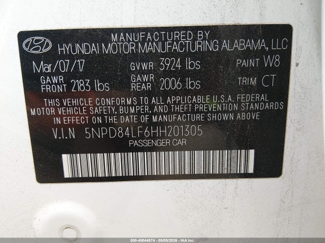 Продаж на аукціоні авто 2017 Hyundai Elantra Value Edition, vin: 5NPD84LF6HH201305, номер лоту: 45044574