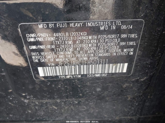 45044575 :رقم المزاد ، JF2SJABC1FH503311 vin ، 2015 Subaru Forester 2.5i مزاد بيع