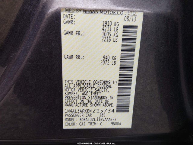 Nissan Altima 2.5 Sv 2014 1N4AL3APXEN215734 Image 9