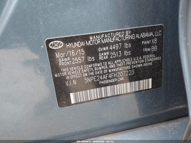 Aukcja sprzedaży 2015 Hyundai Sonata Se, vin: 5NPE24AF4FH207223, numer aukcji: 45044611