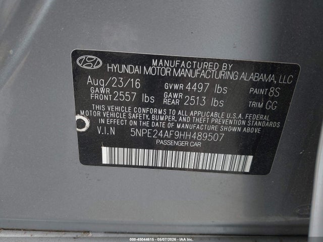 Продажа на аукционе авто 2017 Hyundai Sonata, vin: 5NPE24AF9HH489507, номер лота: 45044615