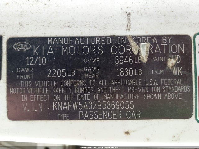 Продаж на аукціоні авто 2011 Kia Forte Sx, vin: KNAFW5A32B5369055, номер лоту: 45044621