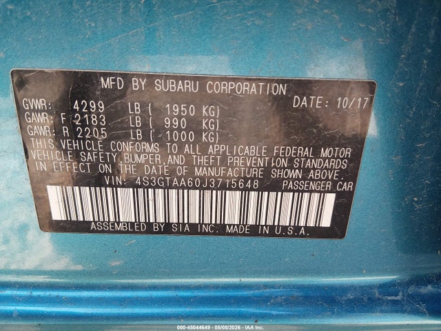 Продажа на аукционе авто 2018 Subaru Impreza 2.0i, vin: 4S3GTAA60J3715648, номер лота: 45044649