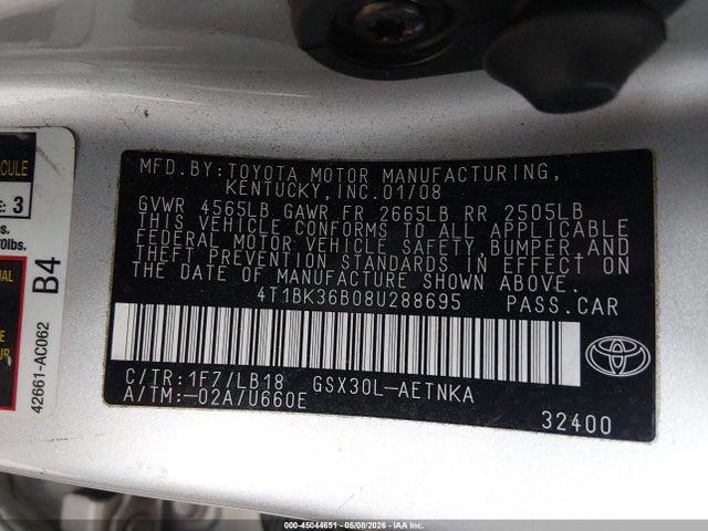 Aukcja sprzedaży 2008 Toyota Avalon Touring, vin: 4T1BK36B08U288695, numer aukcji: 45044651