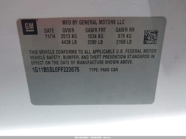 Aukcja sprzedaży 2015 Chevrolet Malibu Ls, vin: 1G11B5SL6FF223676, numer aukcji: 45044657