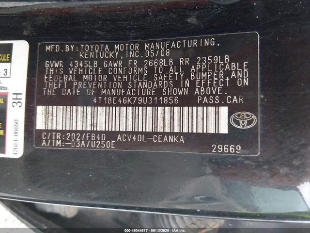 Продажа на аукционе авто 2009 Toyota Camry Le/se/xle, vin: 4T1BE46K794311856, номер лота: 45044677
