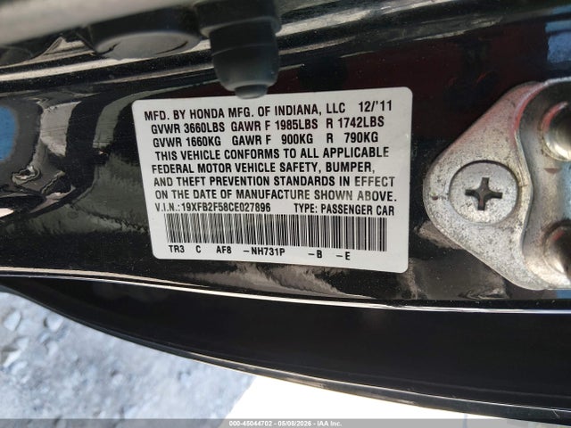 Продаж на аукціоні авто 2012 Honda Civic Lx, vin: 19XFB2F58CE027896, номер лоту: 45044702