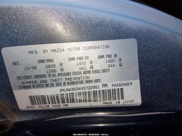 Продажа на аукционе авто 1997 Mazda Mx-5 Miata Leather Pkg/m Edition/popular Equipment Pkg/r Pkg./sto/touring Pkg, vin: JM1NA3534V0720951, номер лота: 45044703