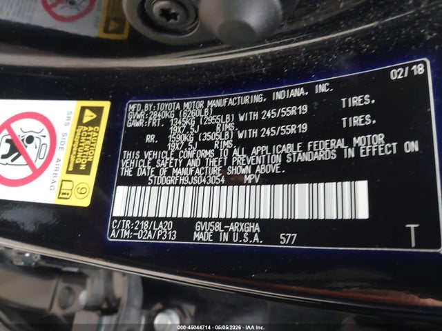 5TDDGRFH9JS043054 Toyota Highlander Hybrid Limited Platinum