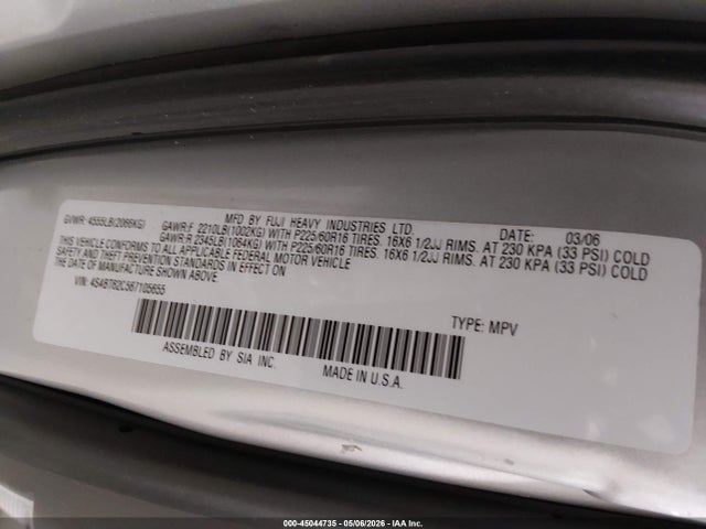 2006 Subaru Baja Sport მანქანა იყიდება აუქციონზე, vin: 4S4BT62C567105655, აუქციონის ნომერი: 45044735