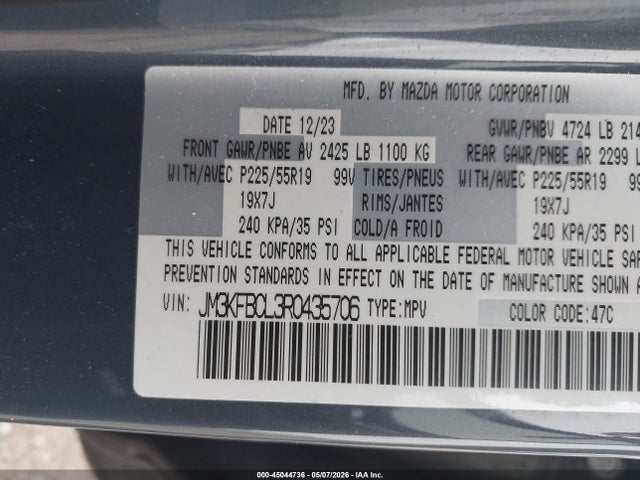 2024 Mazda Cx-5 2.5 S Carbon Edition მანქანა იყიდება აუქციონზე, vin: JM3KFBCL3R0435706, აუქციონის ნომერი: 45044736