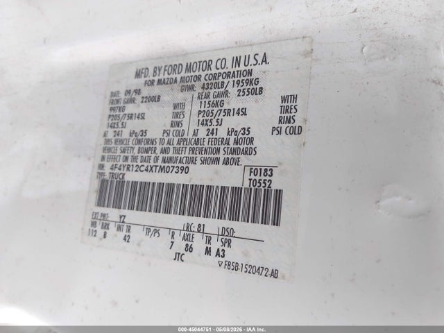 Aukcja sprzedaży 1999 Mazda B2500 Se/sx/tl, vin: 4F4YR12C4XTM07390, numer aukcji: 45044751