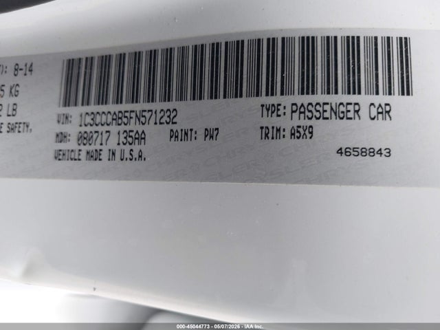 Aukcja sprzedaży 2015 Chrysler 200 Limited, vin: 1C3CCCAB5FN571232, numer aukcji: 45044773