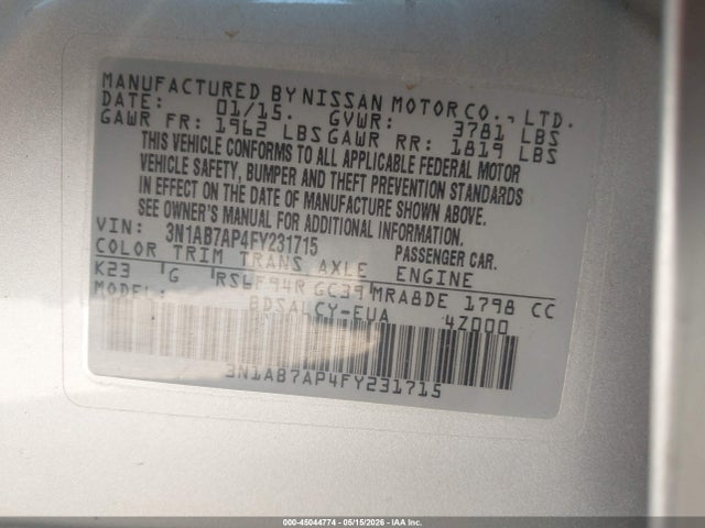 Nissan SENTRA S 2015 3N1AB7AP4FY231715 Image 9