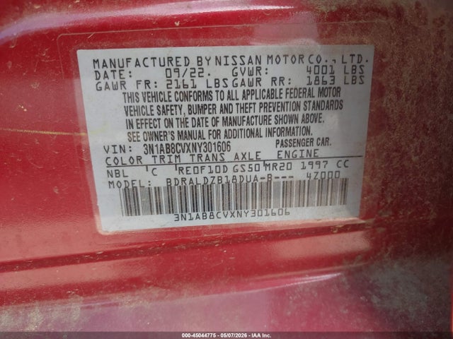 Aukcja sprzedaży 2022 Nissan Sentra Sv Xtronic Cvt, vin: 3N1AB8CVXNY301606, numer aukcji: 45044775