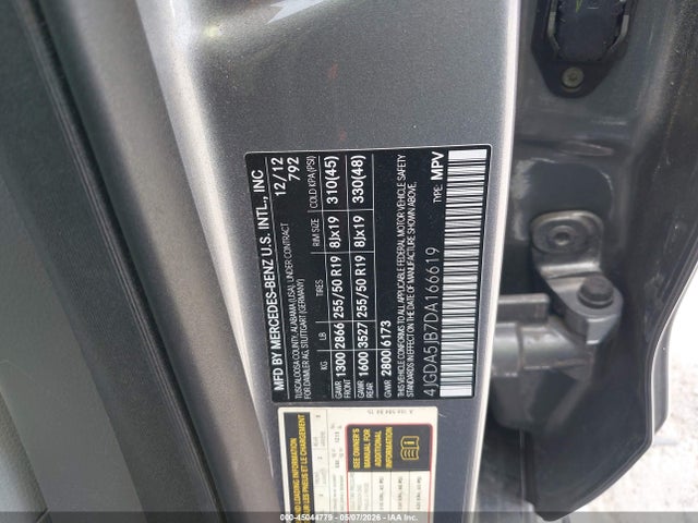 Продаж на аукціоні авто 2013 Mercedes-benz Ml 350, vin: 4JGDA5JB7DA166619, номер лоту: 45044779