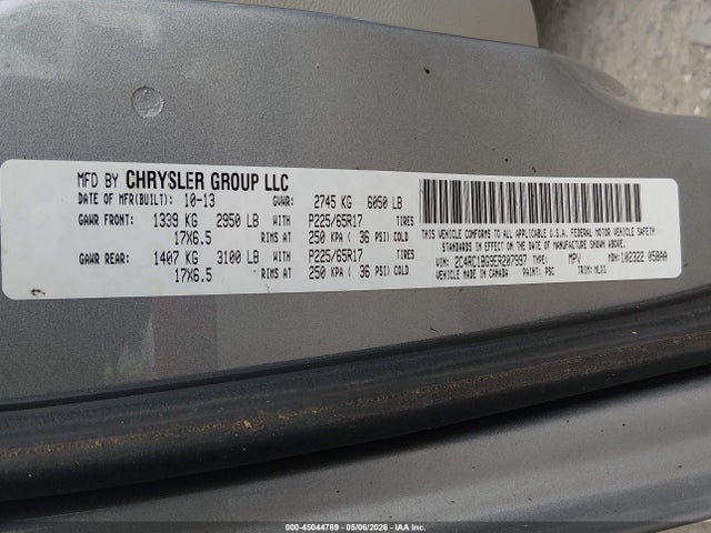 2014 Chrysler Town & Country Touring მანქანა იყიდება აუქციონზე, vin: 2C4RC1BG9ER207997, აუქციონის ნომერი: 45044789