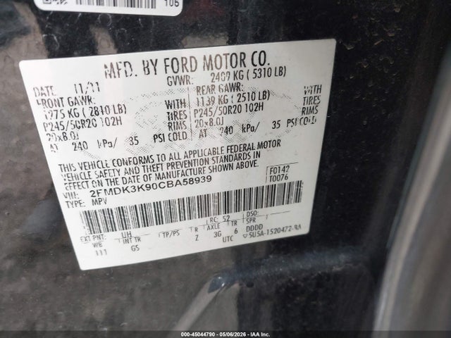 Продаж на аукціоні авто 2012 Ford Edge Limited, vin: 2FMDK3K90CBA58939, номер лоту: 45044790