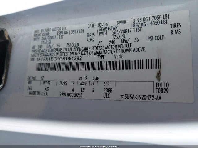 1FTFX1EG1GKD81292 Ford F-150 Xl