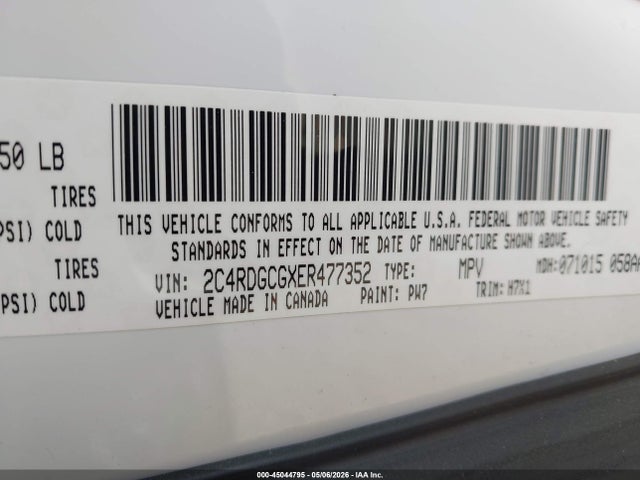 Aukcja sprzedaży 2014 Dodge Grand Caravan Sxt, vin: 2C4RDGCGXER477352, numer aukcji: 45044795