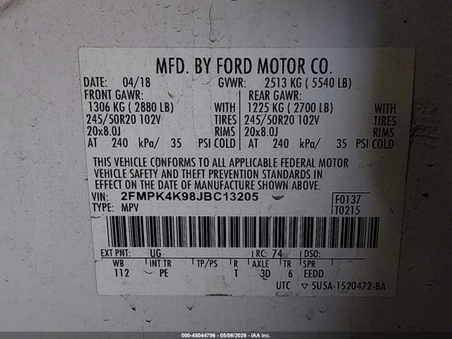 Продажа на аукционе авто 2018 Ford Edge Titanium, vin: 2FMPK4K98JBC13205, номер лота: 45044796