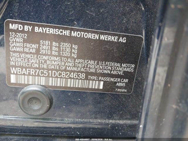 Продажа на аукционе авто 2013 Bmw 535i, vin: WBAFR7C51DC824638, номер лота: 45044807