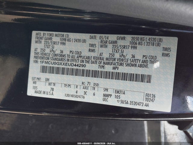 Продажа на аукционе авто 2014 Ford Escape Se, vin: 1FMCU0GXXEUD44290, номер лота: 45044811