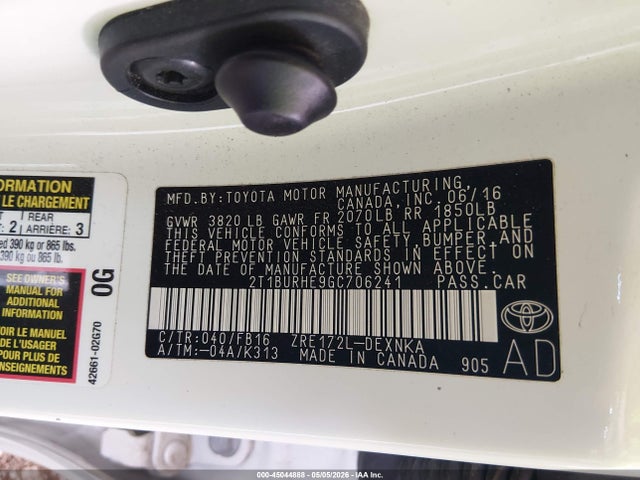 2T1BURHE9GC706241 Toyota COROLLA LE