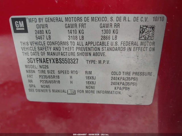 Продажа на аукционе авто 2011 Cadillac Srx Luxury Collection, vin: 3GYFNAEYXBS550327, номер лота: 45044897