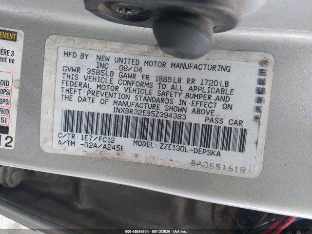 Продаж на аукціоні авто 2005 Toyota Corolla S, vin: 1NXBR32E85Z394383, номер лоту: 45044904