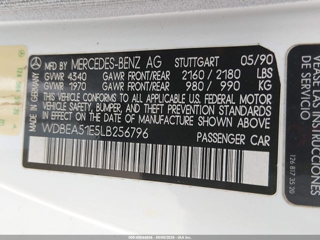 Продажа на аукционе авто 1990 Mercedes-benz 300 Ce, vin: WDBEA51E5LB256796, номер лота: 45044906