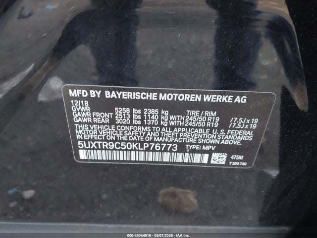 Продажа на аукционе авто 2019 Bmw X3 Xdrive30i, vin: 5UXTR9C50KLP76773, номер лота: 45044916